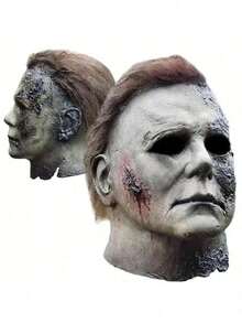 角色扮演面具男式乳胶头盔血腥杀手恶魔恐怖头盔狂欢节服装派对道具成人 - 灰色 - 查看 4