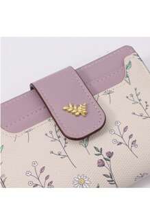Suphiar Leaf Metal Button Bifold Wallet Minimalist And Practical Multi-Function For Women Mini Wallet Purse Wallet Small Wallet Cute Wallet