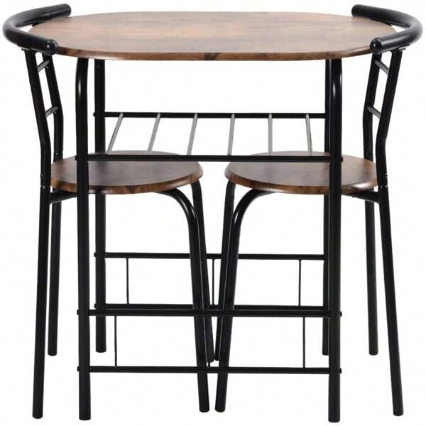 Round Dining 3-Piece Set Dining Table Dining Set Dining Table 2 Chairs Compact Size 2-Seater Stylish Wood Grain Compact