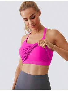 Workout Tops Women With Built In Bra, Sleeveless Gym Tops Seamless Racerback Athletic Yoga Shirts, Activewear - 玫紅色 - 查看 9