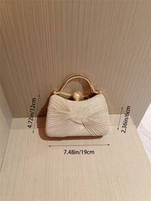 1件闪亮蝴蝶结装饰迷你盒装手拿包，优雅奢华水钻装饰晚宴包，别致派对包包，适合正式派对/舞会/婚礼/生日，是各种场合的绝佳礼物。可拆卸链条肩带，可肩背/斜挎 - 金色 - 查看 5