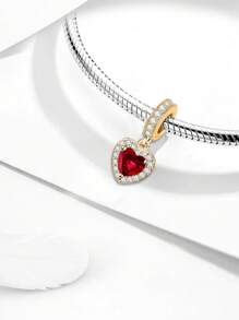 1Pc Fashionable Sparkling Heart Pendant Charm Bead Fit For Women Bracelets Bangles DIY Jewelry Making And Daily Outfit Matching Jewelry Decoration For Girls