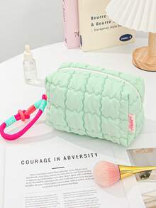 1 Piece Candy Color Large Capacity Makeup Bag With Zipper Handle Quilted Wrist Cosmetic Bag For Women,Make Up Pouch For Purse,Toiletry Zipper Pouch With Lanyard,Checkered Bag,Travel Bag Student Pencil Case Portable Cosmetic Brushes Storage Pouches For Mother's Day Gift ,Valentine's Day Gift,Birthday Gift - Multicolor - View 9