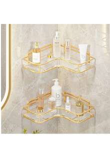 1件轻奢浴室铁艺金色三角台面置物架洗手台浴室卫生间角落收纳架 - 金色 - 查看 2
