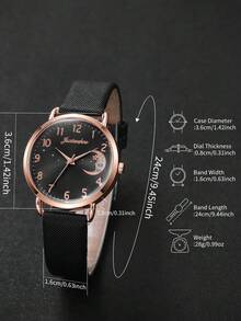 3 件套女士时尚休闲月亮和星星数字表盘石英腕表套装，不含表盒