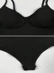 1pc Women Sexy Quilted Cup Bralette & Thong Teddy Bodysuits - Black - View 6