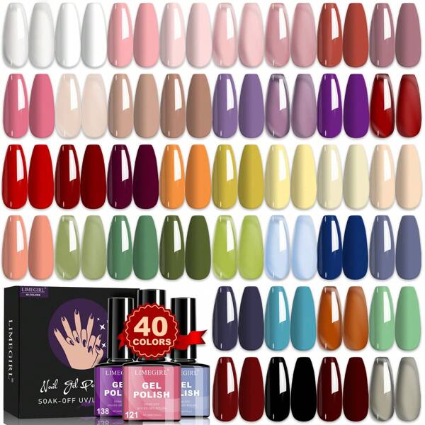 LIMEGIRL 40 couleurs Ensemble de vernis à ongles en gel, Série rose Vernis à ongles en gel, Ensemble populaire de vernis à ongles en gel pouvant être trempé dans le vernis à ongles pour une utilisation DIY à la maison