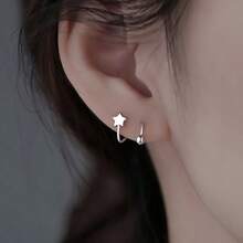 1 对弹簧旋入式心形和五角星形耳骨耳钉 - 銀色五角星 - 查看 2