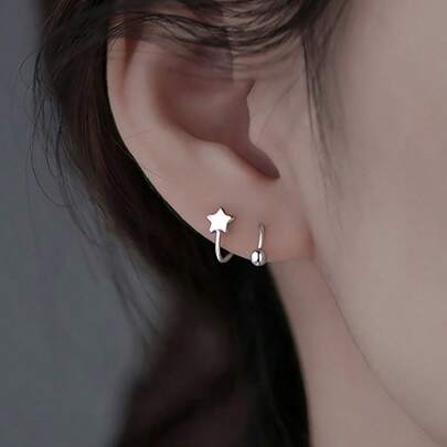 1 对弹簧旋入式心形和五角星形耳骨耳钉
