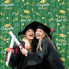 2pcs 2025 Class Graduation Photography Backdrop Black Gold Glitter Bokeh Graduation Party Background 2025 Congrats Grad Prom Party Decoration Banner (Five Colors Available