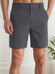 tooluck Men's Solid Color Cotton Dress Shorts Zipper Button Casual Golf Shorts - Grey - View 1