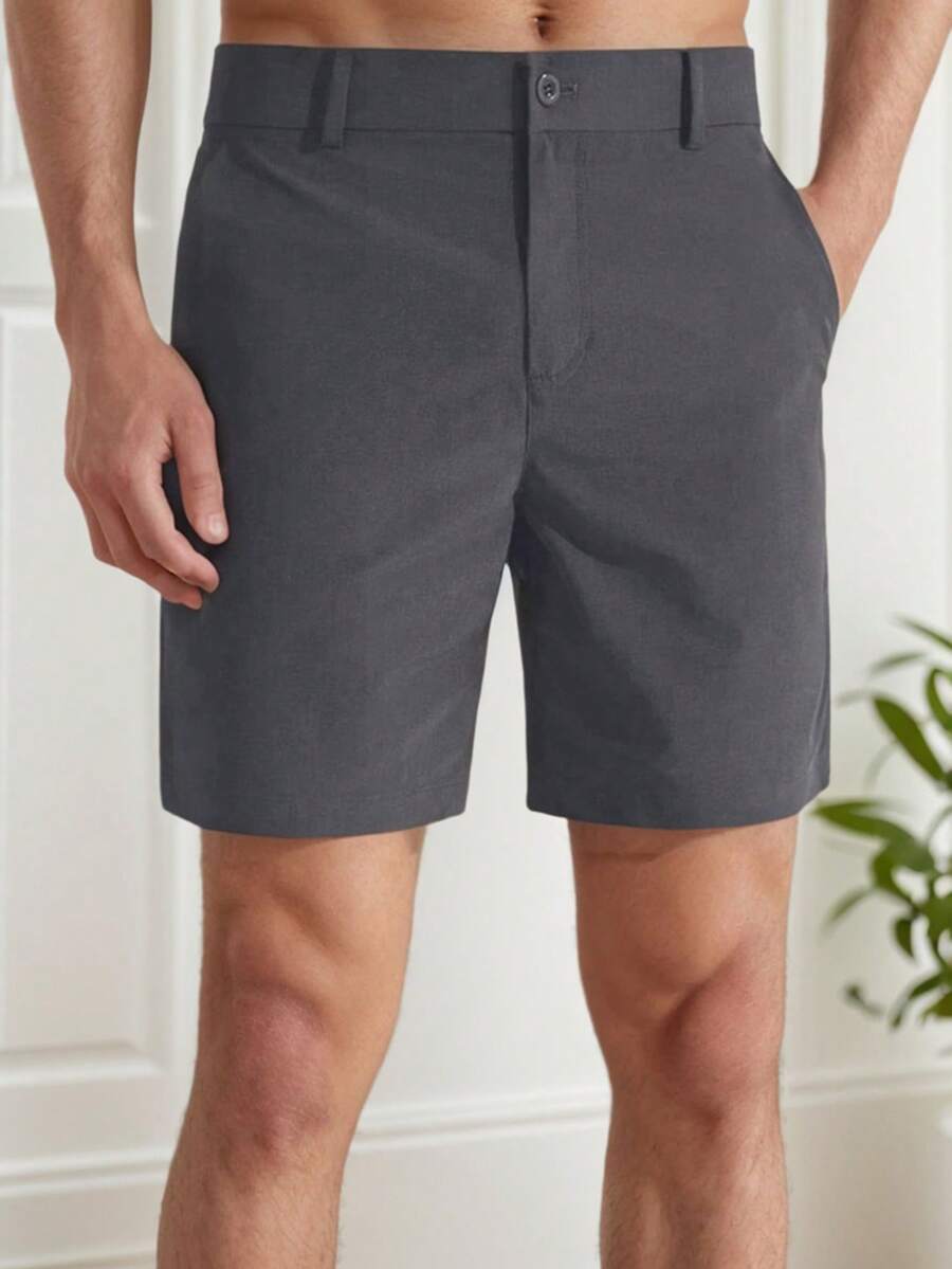 tooluck Men's Solid Color Cotton Dress Shorts Zipper Button Casual Golf Shorts - Grey - View 1