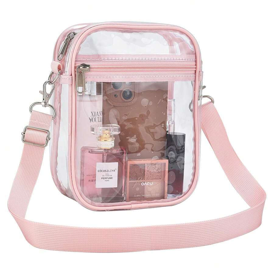 Sporting Clear Bag-Clear For Women Crossbody Messenger Bag For Concerts Sporting Events ﻿ - Pink - View 1