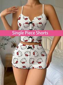 Sanrio 1 pieza Pantalones de pijama estilo Hello Kitty, pantalones cortos de verano para mujer, ropa de dormir, pantalones cortos de descanso, pantalones de pijama con diseño de Hello Kitty