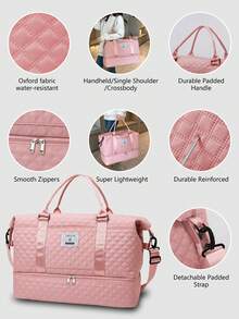 Large Women Travel Tote Bag, Overnight Weekend Travel Duffel, Gym Yoga Carry-On Bag With Waterproof Pocket And Toiletry Compartment - Pink - View 6