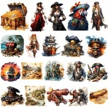 1 Pack Vintage Pirate Chest & Map Parrot Pirate Decorative Stickers For Scrapbooking, Diary, Photo Album, Craft, Stationery, School Supplies - Black - View 9
