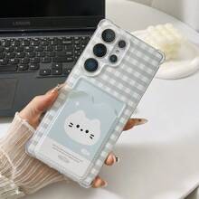Plaid Cat Pattern Card Holder Anti-Drop Phone Case Suitable Compatible With Galaxy S25, S24 Ultra, S24 FE, S25 Ultra, Galaxy A36, Galaxy A56, Galaxy S23 Ultra, -SPARK GO 2024, POP8, SPARK20C, SPARK20, POVA6, POVA6PRO 5G, POP9 4G, SPARK GO1, SPARK GO 2025, Can Hold Student Card, Credit Card, ID Card