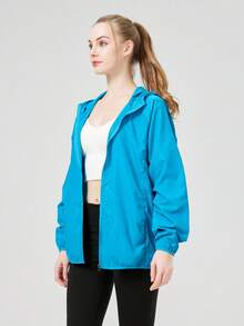 1 件女士轻质防水夹克，休闲风衣外套，速干运动服，黑色长袖女士运动夹克，长袖女士上衣，带便携袋