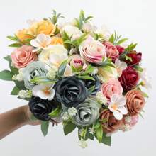 1 Stück künstliche Blumenbestickung, Seidenrosen Strauß, elegant und realistisch, Arrangement aus Seidenblumen für Innenräume, Vase für Esszimmertisch, Brautstrauß, Hochzeitsdekoration, Frühlingsdekoration, Klassenzimmerdekoration, Hochzeitsbogen, Blumenwand, Handblume, Kopfschmuck Kranz, Vase Dekoration