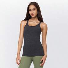 Yoga Racerback Tank Top For Women With Built In Bra,Women's Padded Sports Bra Fitness Workout Running Shirts - 藍色石墨 - 查看 4