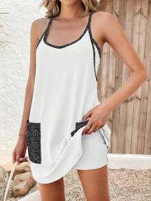 Summer Mini Tennis Romper For Women With Built In Shorts Athletic Casual Vacation Dress - 白色 - 查看 1