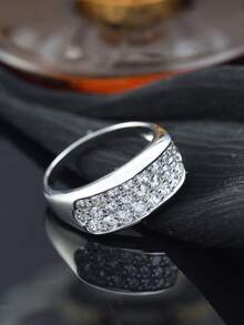 1pc S925 Silver Unisex Moissanite Ring, Shiny & Luxurious, Suitable For Music Festivals, Parties, Banquets, Mother's Day, Father's Day, High-Quality Gift - Silver - View 3