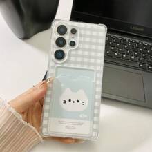 Plaid Cat Pattern Card Holder Anti-Drop Phone Case Suitable Compatible With Galaxy S25, S24 Ultra, S24 FE, S25 Ultra, Galaxy A36, Galaxy A56, Galaxy S23 Ultra, -SPARK GO 2024, POP8, SPARK20C, SPARK20, POVA6, POVA6PRO 5G, POP9 4G, SPARK GO1, SPARK GO 2025, Can Hold Student Card, Credit Card, ID Card