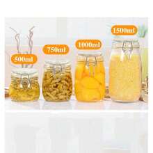 1 件玻璃密封罐，厨房储物瓶，用于泡菜、果酱、谷物、发酵食品、蜂蜜、密封罐 - 彩色 - 查看 2