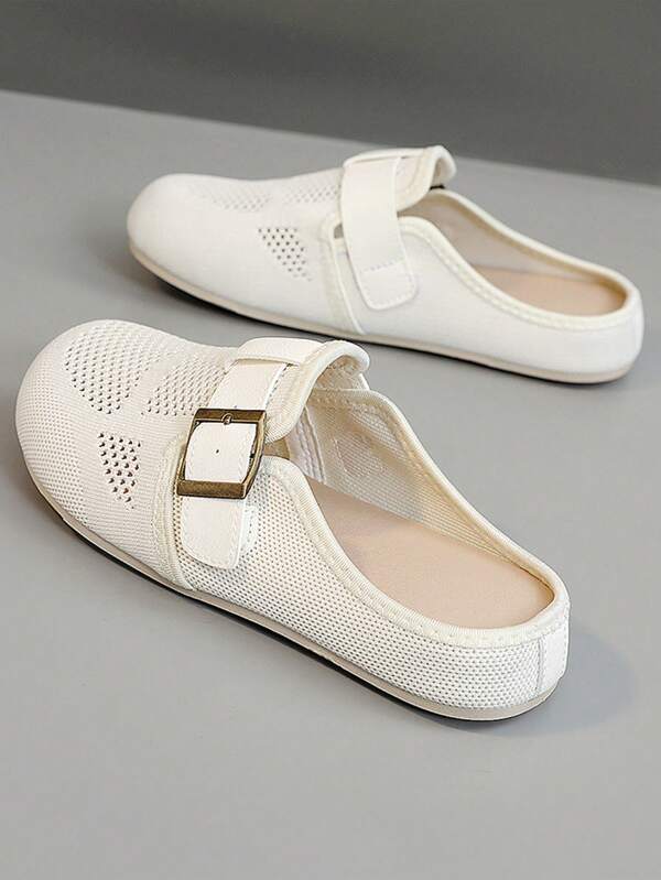 Summer New Hot Women's Flat Shoes, Linen Style Perforated Upper, Mary Jane Casual Shoes, Lolita Cute Flat Casual Shoes, Light And Breathable, Slip-On Hook And Loop Sandals, Casual Shoes, Fashion And Versatile