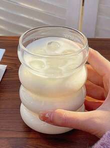 1pc Retro 300ml Large Capacity Transparent Glass Coffee Milk Latte Mug For Water, Iced Coffee, Milk Tea, Juice, Tea, Etc., Suitable For All Seasons, Including A Cute Caterpillar Design