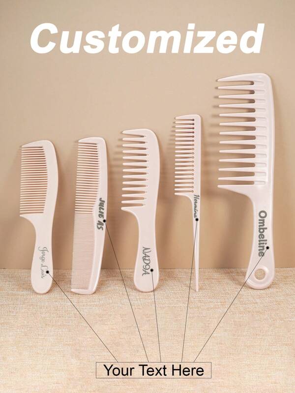 Pente personalizado de 1/5 peças, pentes de cabelo para mulheres, conjunto de pentes para estilizar e desembaraçar cabelos - pente de dentes largos, pente de dentes finos, pente de rabo de rato para divisão, cabeleireiro