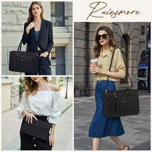Laptop Bag For Women 15.6 Inch Work Tote Bags Leather Laptop Tote Waterproof Computer Bag Professional Office Business Briefcase Large Handbag For College Teacher Travel - 黑色 - 查看 2