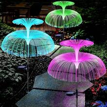 2个装太阳能花园灯，双层水母造型太阳能灯，户外花园装饰灯，7种颜色变换，装饰性光纤灯，适用于景观、小径、露台