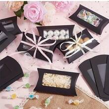 50pcs Kraft Paper Gift Boxes With Window, Suitable For Candy, Jewelry, Party, Wedding, Birthday, Christmas, Halloween (Black, White, Brown)