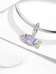 1pc Sun & Moon Heart Shaped Pendant, Suitable For DIY Bracelet, Women Jewelry - Silver - View 6