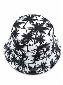 Cappello a secchiello reversibile unisex con stampa di palme, adatto per uso casual quotidiano e vacanze all'aperto. Cappello da sole estivo da uomo, adatto per attività all'aperto estive come escursionismo e pesca