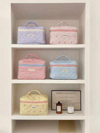 1 Pc Korean Style Women Plaid Bowknot Makeup Bag Travel Soft Large Cosmetic Storage Pouch Makeup Travel Toiletry Organizer Essentials Gifts Storage Zipper Accessories Nail Bag, Room Decor, Bags, Makeup Bag, Vanity, Make Up Bag, Organizer, Storage, Makeup Bags, Toiletry Bag, Desk Organiser, Cosmetic Bags, Cosmetic Bag, Makeup Organiser, Makeup Pouch, Bag, Vanity, Make Up Pouch Bag, Cosmetic Bag, Christmas Gifts, Pouch, Clutch / Small Handbag, Makeup Organizer, Pouch, Brush Holder, Mini Pouch, Large Capacity Pouch