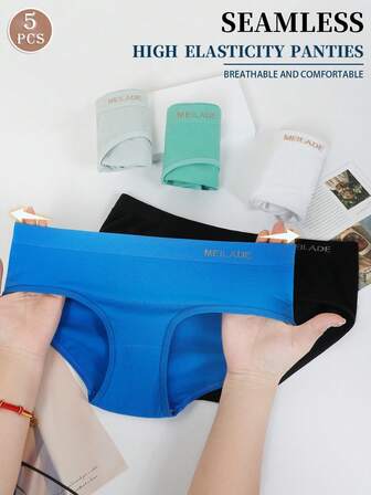5 st sömlösa trosor med mitten av midjan Dambyxor Lyftande rumpa Hög elasticitet Trosa Bekväm & Andas Damunderkläder Dam Underkläder med platt mage Slida