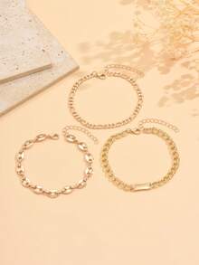 3pcs/Set Minimalist Style Golden Geometric Metallic Chain Anklet, Suitable For Daily Wear, Beach, Vacation, Date - Multicolor - View 2