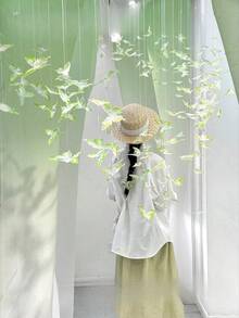 11 件/套 6.4 厘米/1.5 英寸绿水晶蝴蝶挂饰，DIY 蝴蝶花环（含 30 米透明挂线），适用于节日派对、卧室、客厅、走廊、背景、酒店、婚礼装饰 - 彩色 - 查看 4