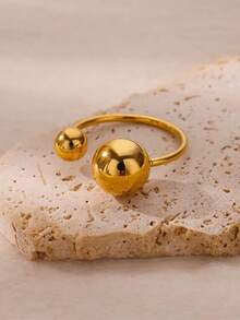 Irregular Beads Stainless Steel Rings For Women Men Open Adjustable Gold Color Chunky Ball Ring Minimalist Waterproof Jewelry - Ring - View 5