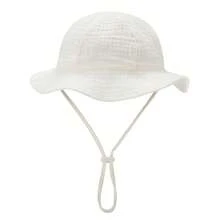Baby Boy Girl Cotton Sun Hat Summer Bucket Hat Infant Wide Brim Fisherman Hat With Chin Strap - Màu be - Xem 4