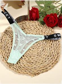 6pcs/Set Sexy Women Mesh Thong Panties, Low Waist English Letters Fashion Seamless Comfortable Underwear