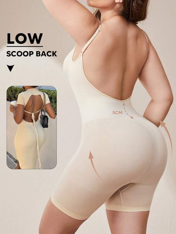 1pc Women's Backless Invisible Breathable Shapewear Bodysuit With Tummy Control & Adjustable Straps, Suitable For Layering
