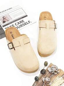 Women's Platform Clogs With Round Toe, Women's Clogs Flip Flops, Cork Insole And Adjustable Buckle Strap - 米色 - 查看 3