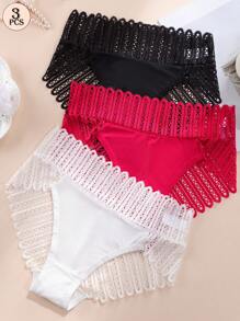 Aofeiqike 3 piezas de bragas de encaje de estilo europeo de alta calidad para mujeres, shorts cómodos y sexy de cintura media, ropa interior elegante y casual para damas, estimulante de la dopamina