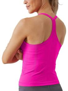 Workout Tops Women With Built In Bra, Sleeveless Gym Tops Seamless Racerback Athletic Yoga Shirts, Activewear - 玫紅色 - 查看 1