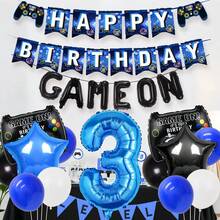Juego de 42 piezas/43 piezas para fiesta de cumpleaños con temática de juegos, ¡A jugar! Decoraciones de fiesta de cumpleaños de jugador con control de videojuegos azul y negro, pancarta de feliz cumpleaños y globos, adecuado para fiesta de cumpleaños, fiesta con temática de juegos, props para fotos, decoración para fiesta en casa - Multicolor - Ver 4