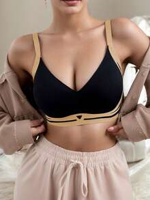 Women's Lift-Up Bra, Padded, Seamless, Wireless, Light Support, Shaping Bra, Ladies Underwear - Black - View 5