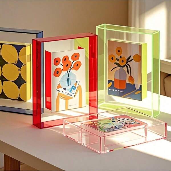 5/6/7/8 Inch Colorful Acrylic Photo Frame Box Diy Poster Mounting Display Stand Table Ornaments Creative Picture Message Board Holder